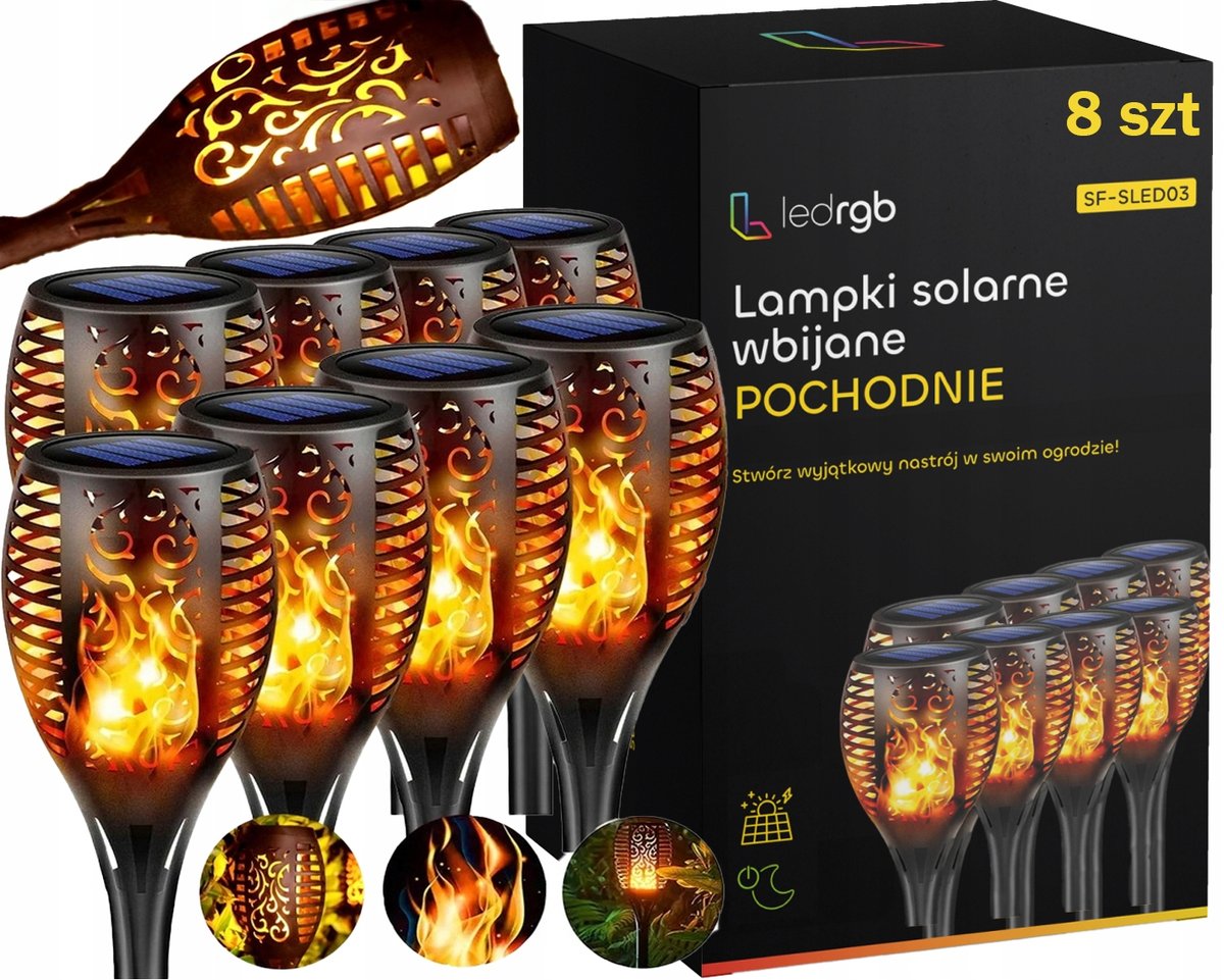 LAMPA SOLARNA OGRODOWA LED POCHODNIA PŁOMIEŃ OGIEŃ LAMPKI SOLARNE 8 SZTUKA