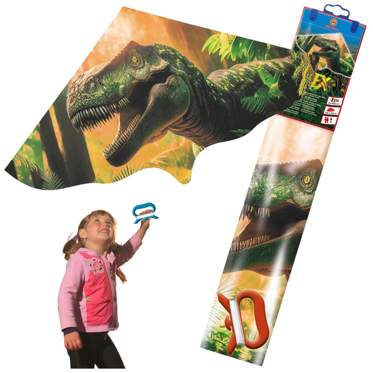 Latawiec dla dzieci dinozaur T-REX kolorowy zabawka 1 linkowy dobrze lata