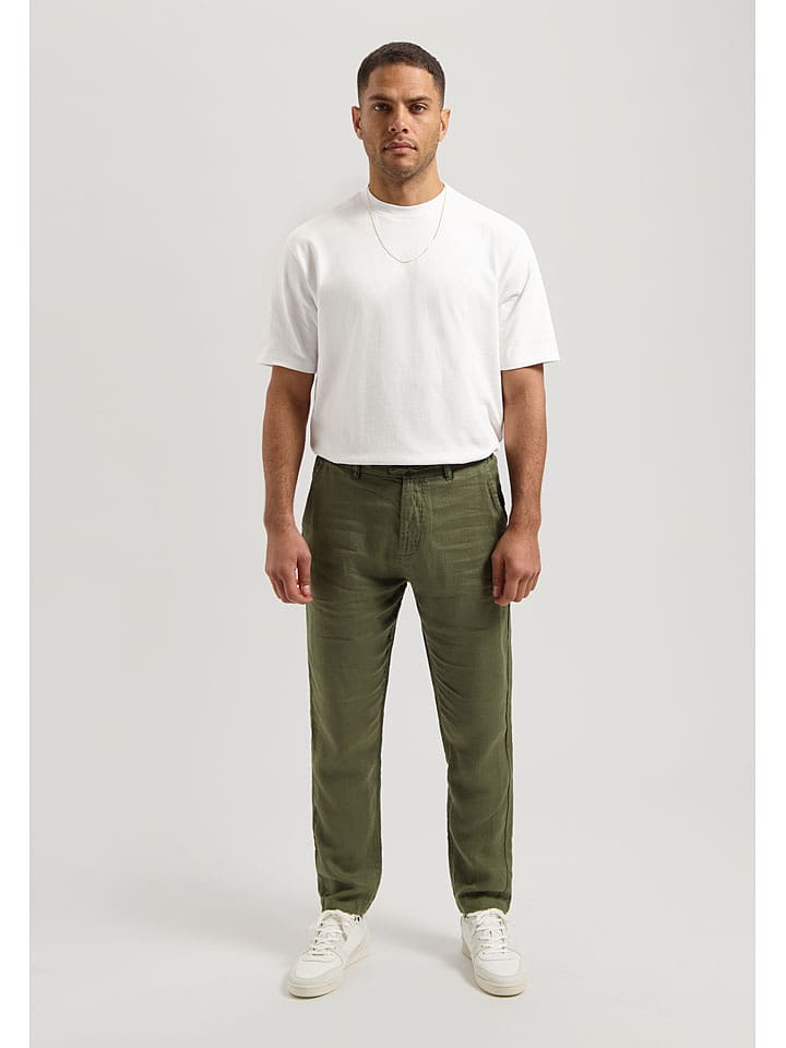 DSTREZZED Lniane spodnie chino w kolorze khaki