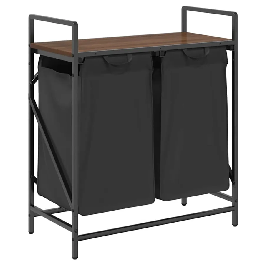 Kosz na pranie z dwoma przegrodami i półką brązowy dąb A3-S13