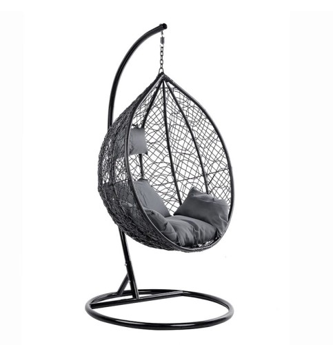 VELACO Fotel ogrodowy/kokon KORFU wiszący bujany z podstawą kolor CZARNY poduszka SZARA