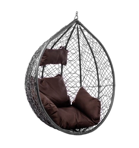VELACO Fotel ogrodowy/kokon KORFU wiszący bujany bez podstawy kolor CZARNY poduszka BRĄZOWA