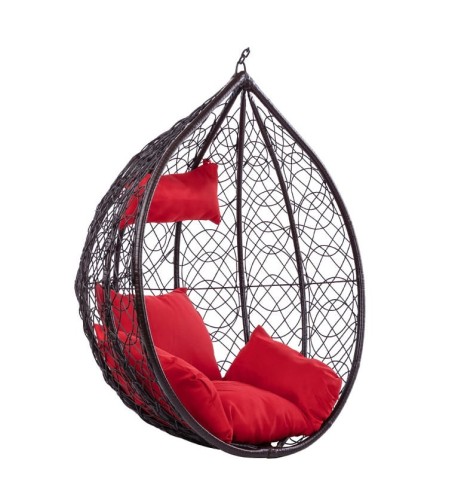 VELACO Fotel ogrodowy/kokon KORFU wiszący bujany bez podstawy kolor BRĄZOWY poduszka CZERWONA