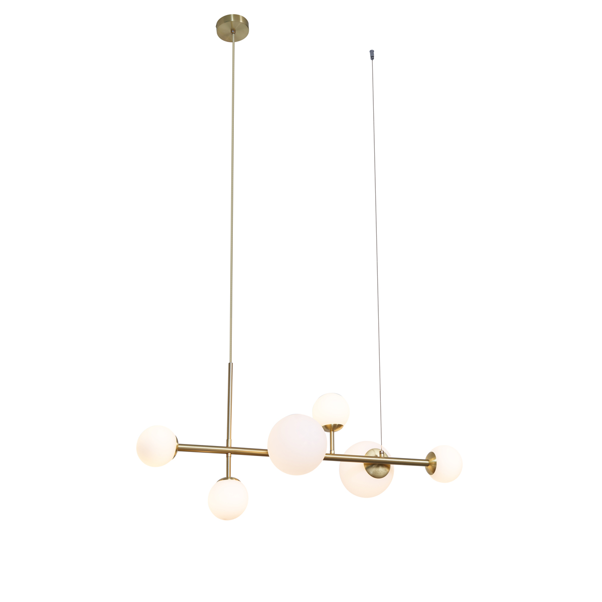 QAZQA Lampa wisząca w stylu hotelowym, złota z opalowo-białym szkłem, 6-punktowa - Monaco