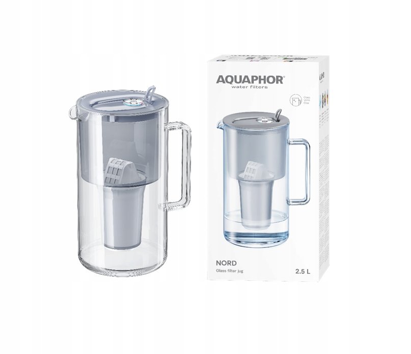 Dzbanek filtrujący szklany Aquaphor Nord 2,5l z wkładem A5 (350l), szary