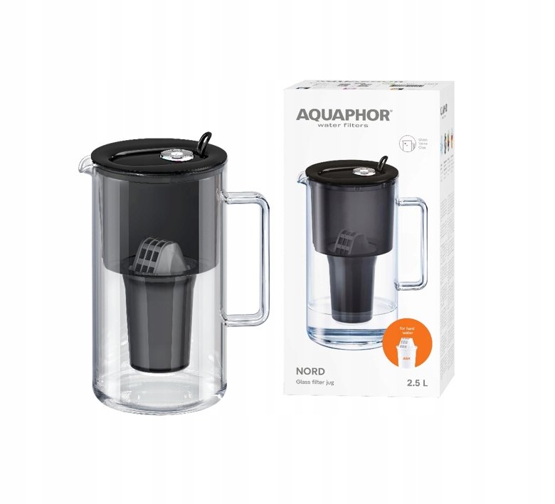 Dzbanek filtrujący szklany Aquaphor Nord 2,5l z wkładem A5H (350l), czarny