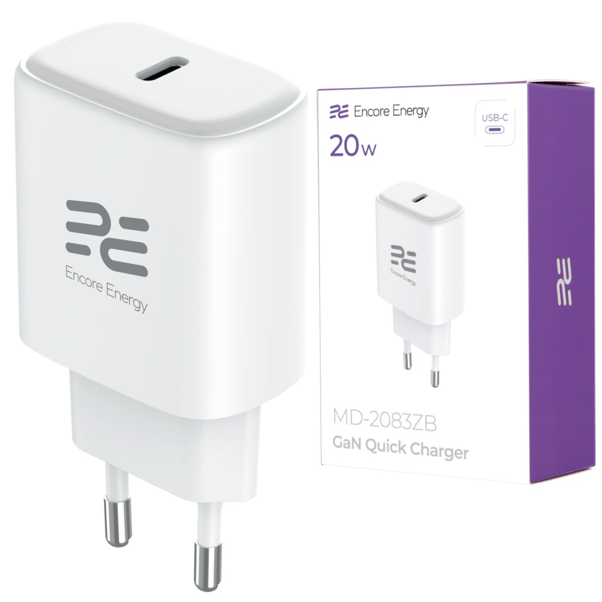 Nowa ładowarka sieciowa GaN 20W USB-C QC PD Encore Energy MD-2083ZB