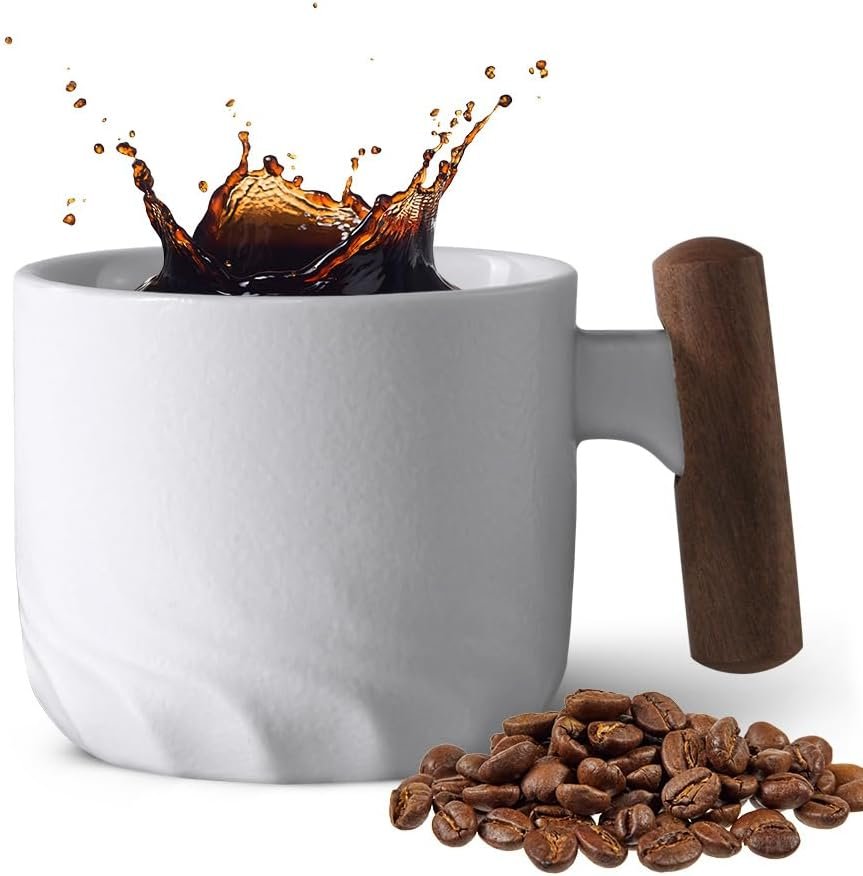 FILIŻANKA DO ESPRESSO CERAMICZNY KUBEK DO KAWY Z DREWNIANYM UCHWYTEM