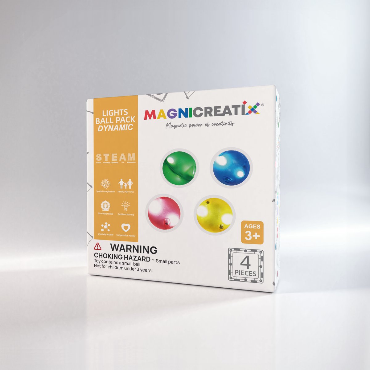 Klocki magnetyczne ŚWIECĄCE KULKI do kulodromu 4 szt. MAGNICREATIX