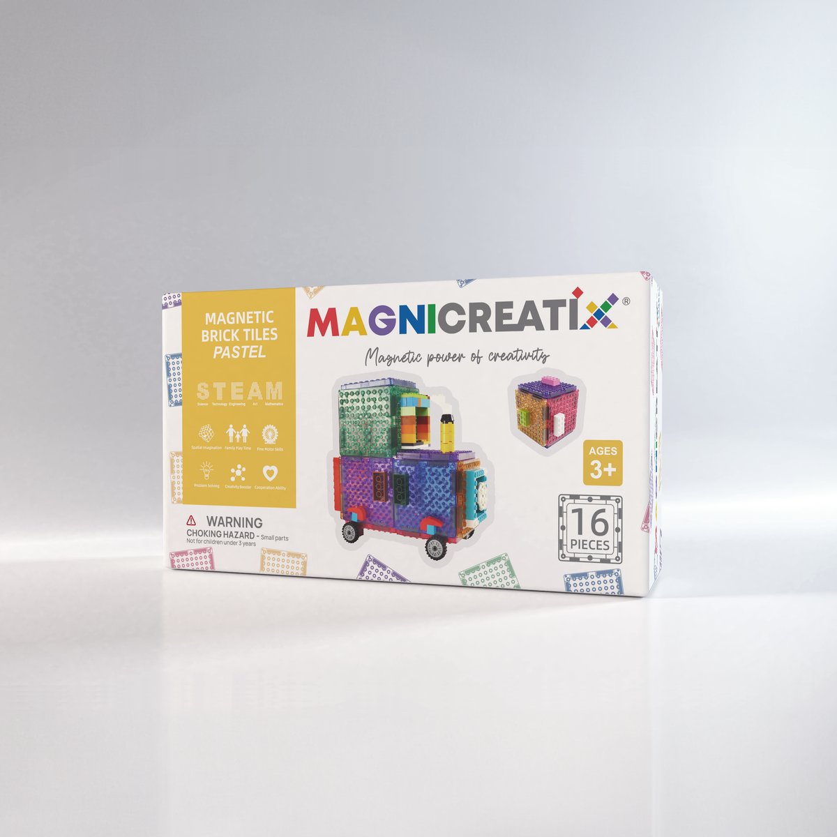 Klocki magnetyczne KOMPATYBILNE z ® PASTEL 16 el. MAGNICREATIX