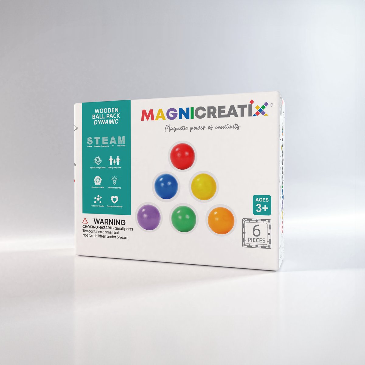 Klocki Magnetyczne Zestaw Drewnianych KULEK 6 szt. MAGNICREATIX