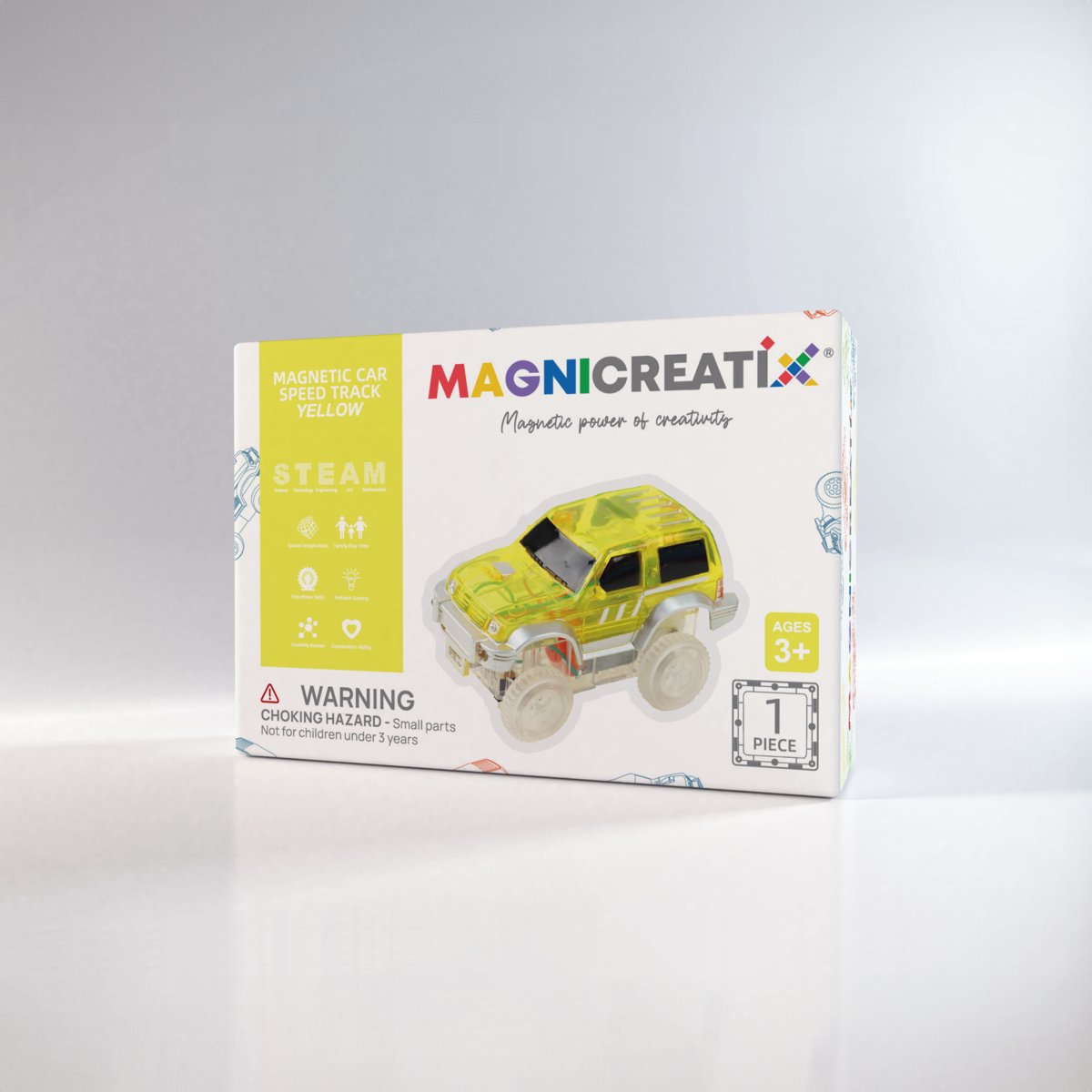 Klocki Magnetyczne SAMOCHÓD WYŚCIGOWY ŻÓŁTY MAGNICREATIX