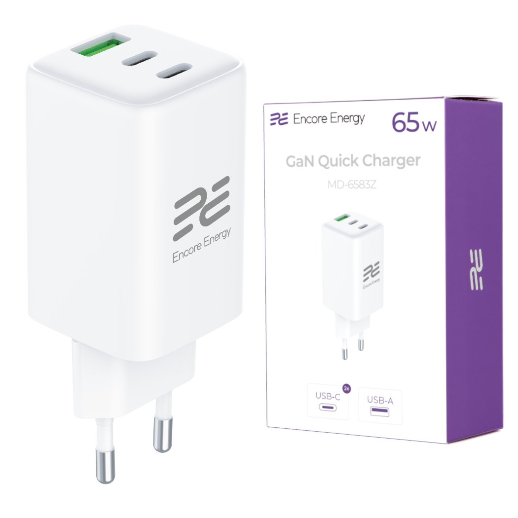Nowa ładowarka sieciowa GaN 65W USB-A + 2x USB-C QC PD Encore Energy MD-6583Z