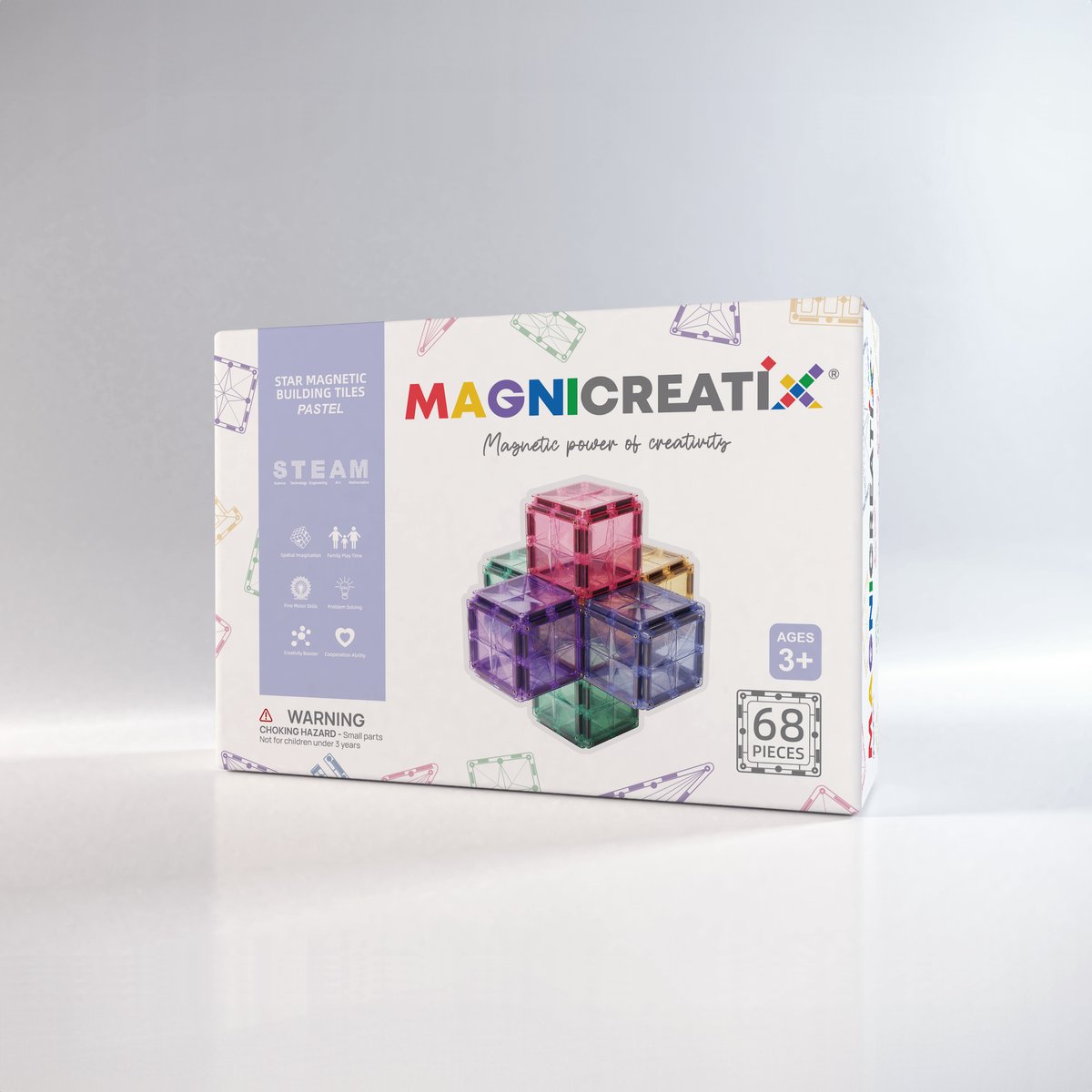 Klocki Magnetyczne PASTEL 68 el. MAGNICREATIX