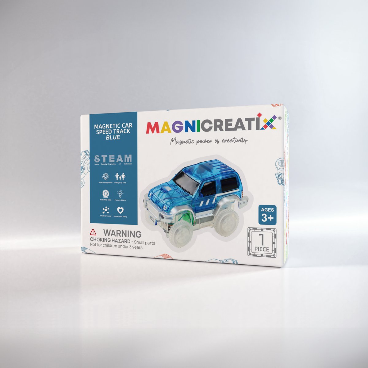 Klocki Magnetyczne SAMOCHÓD WYŚCIGOWY NIEBIESKI MAGNICREATIX