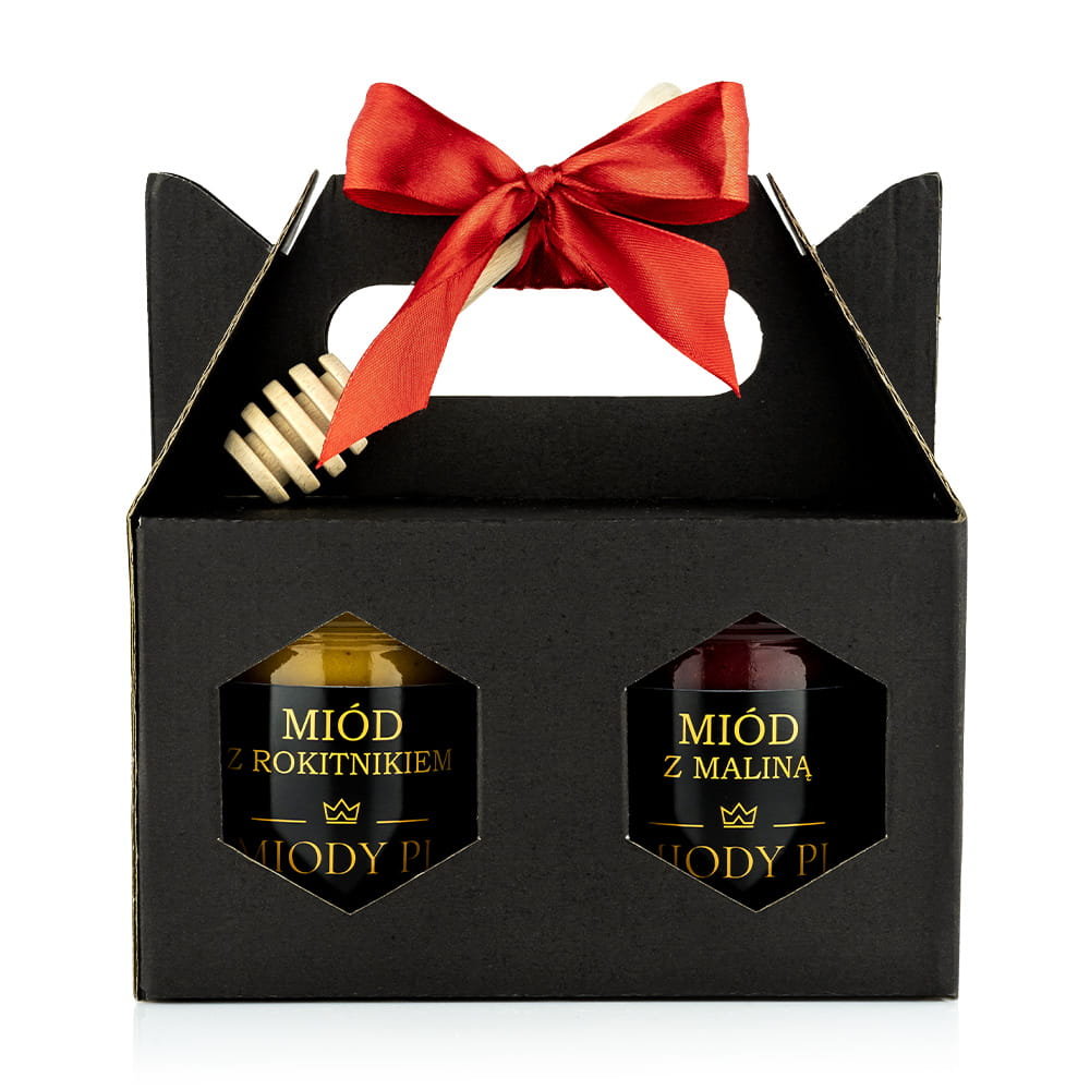 Zestaw 2 miodów w czarnym kartonie - walizce