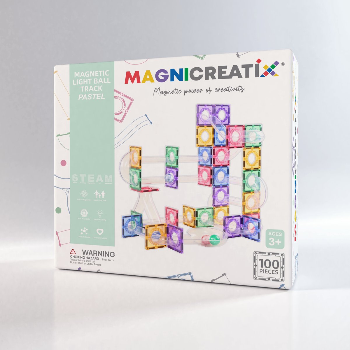 Klocki Magnetyczne Kulodrom MAGNICREATIX LIGHT BALL TRACK – 100 el.