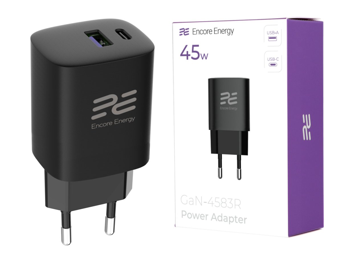 Nowa ładowarka sieciowa Encore Energy GaN QC 4.0 PD 3.0 USB-A USB-C 45W GaN-4583R