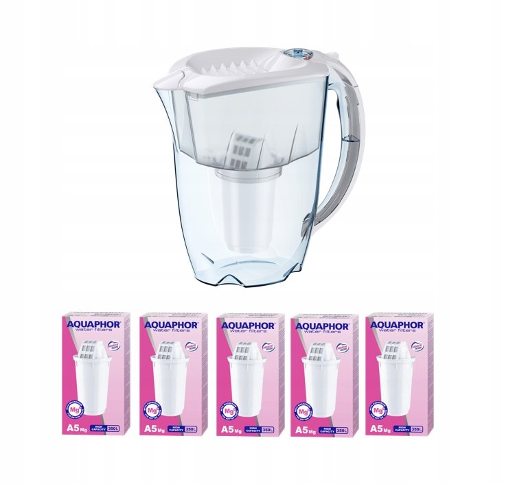 Dzbanek filtrujący Aquaphor Prestige 2.8 l z 6 wkładami A5 Mg, biały