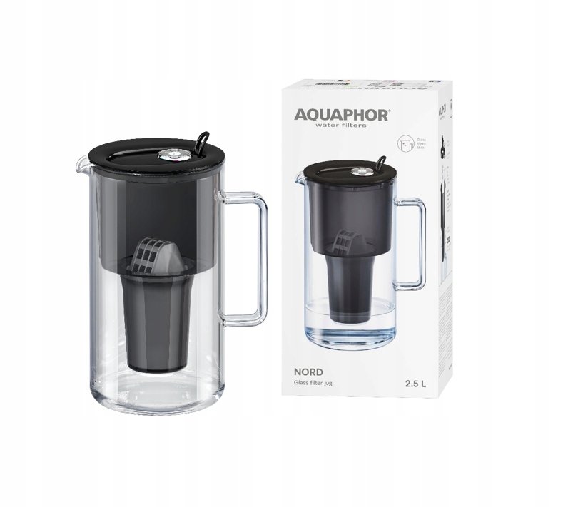 Dzbanek filtrujący szklany Aquaphor Nord 2,5l z wkładem A5 (350l), czarny