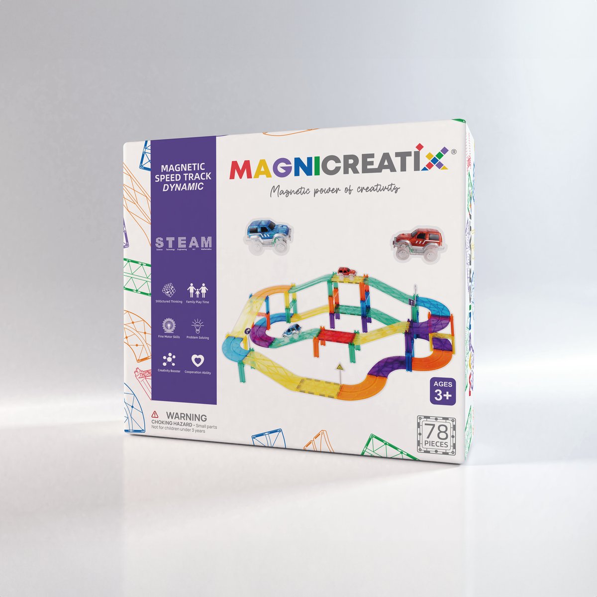 Klocki magnetyczne Tor wyścigowy 78 el. MAGNICREATIX