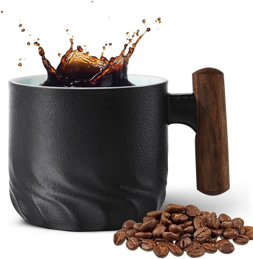 FILIŻANKA DO ESPRESSO CERAMICZNY KUBEK DO KAWY Z DREWNIANYM UCHWYTEM