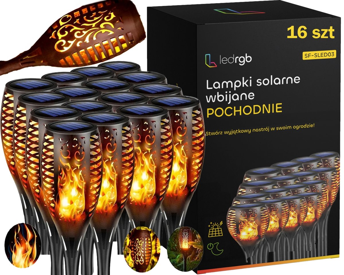 LAMPA SOLARNA OGRODOWA LED POCHODNIA PŁOMIEŃ OGIEŃ LAMPKI SOLARNE 16 SZTUK