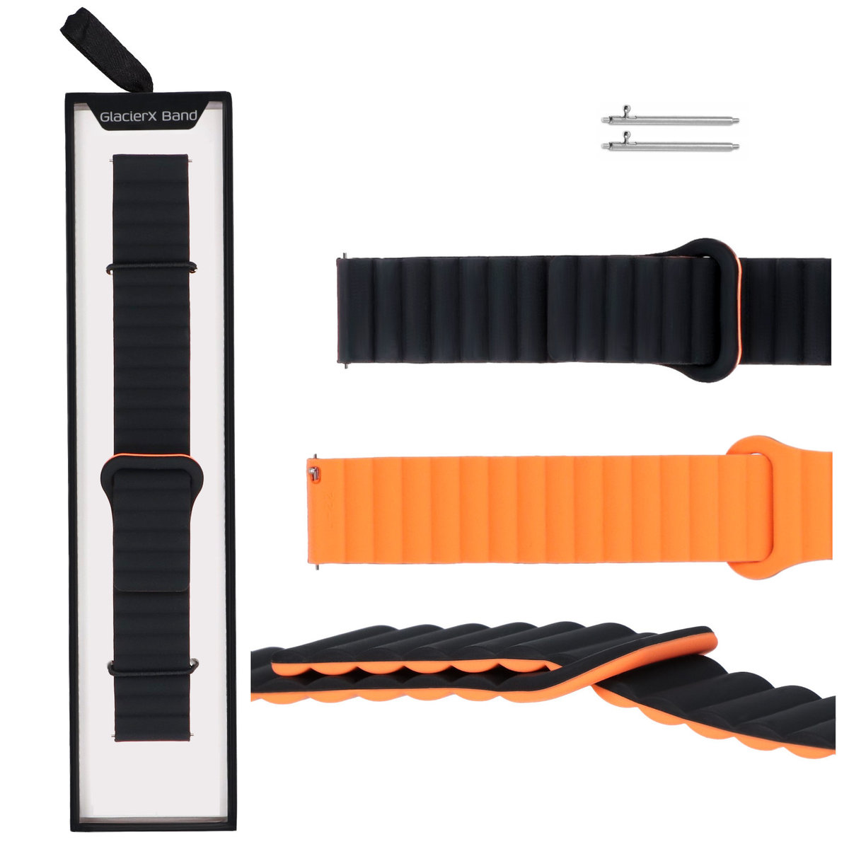 Nowy pasek do smartwatcha GlacierX Silicone Magnetic Wave Black Sun Czarno-pomarańczowy 22mm