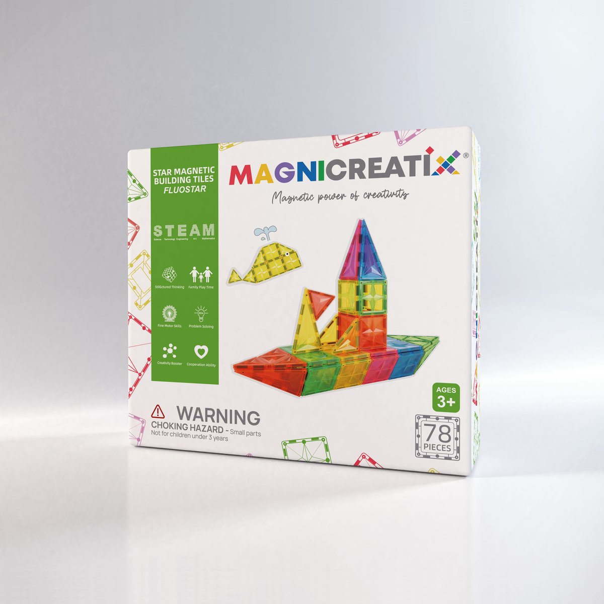 Klocki magnetyczne FLUORESCENCYJNE 78 el. MAGNICREATIX