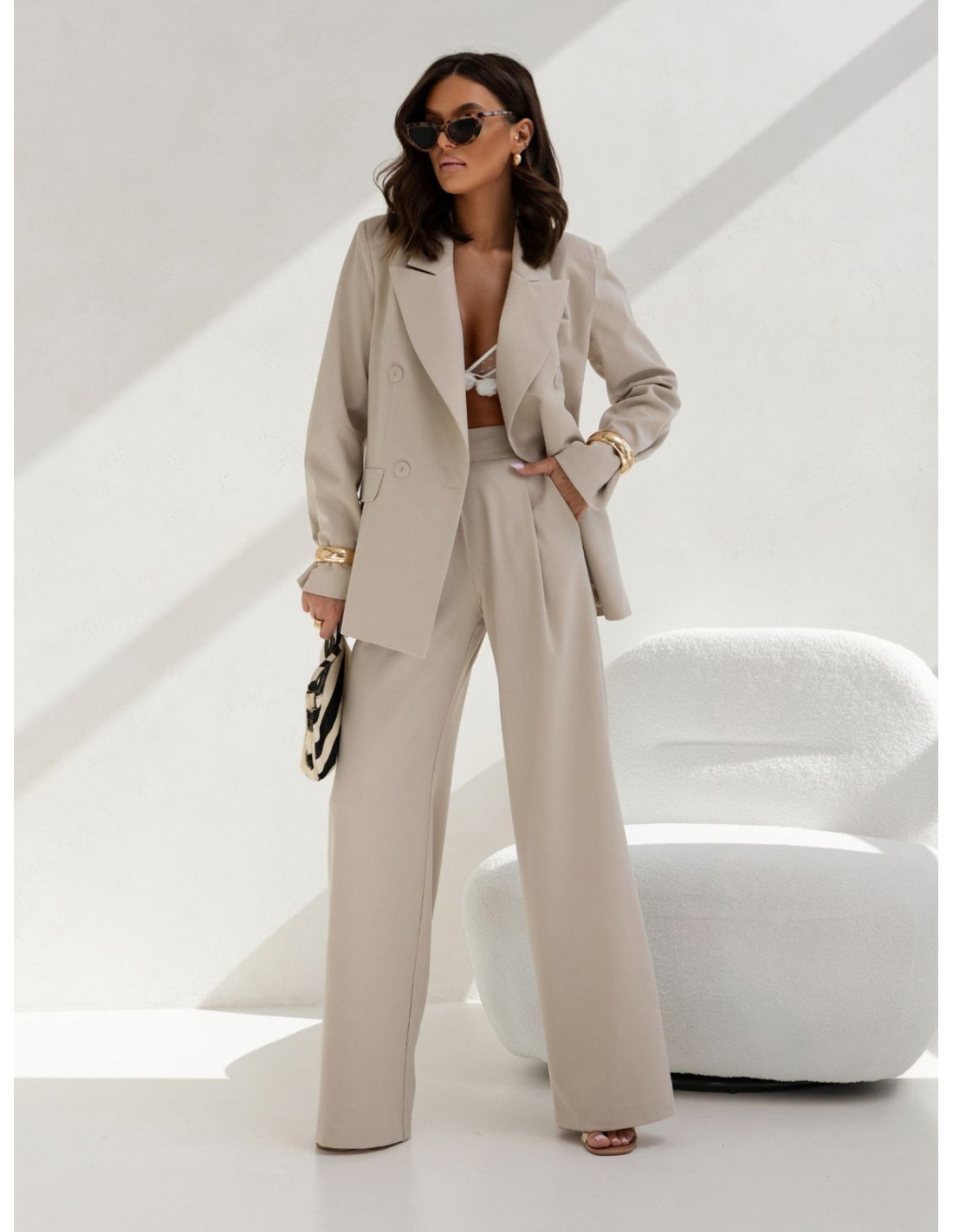 Szerokie spodnie z wiskozy TYRELIA - mocha mousse