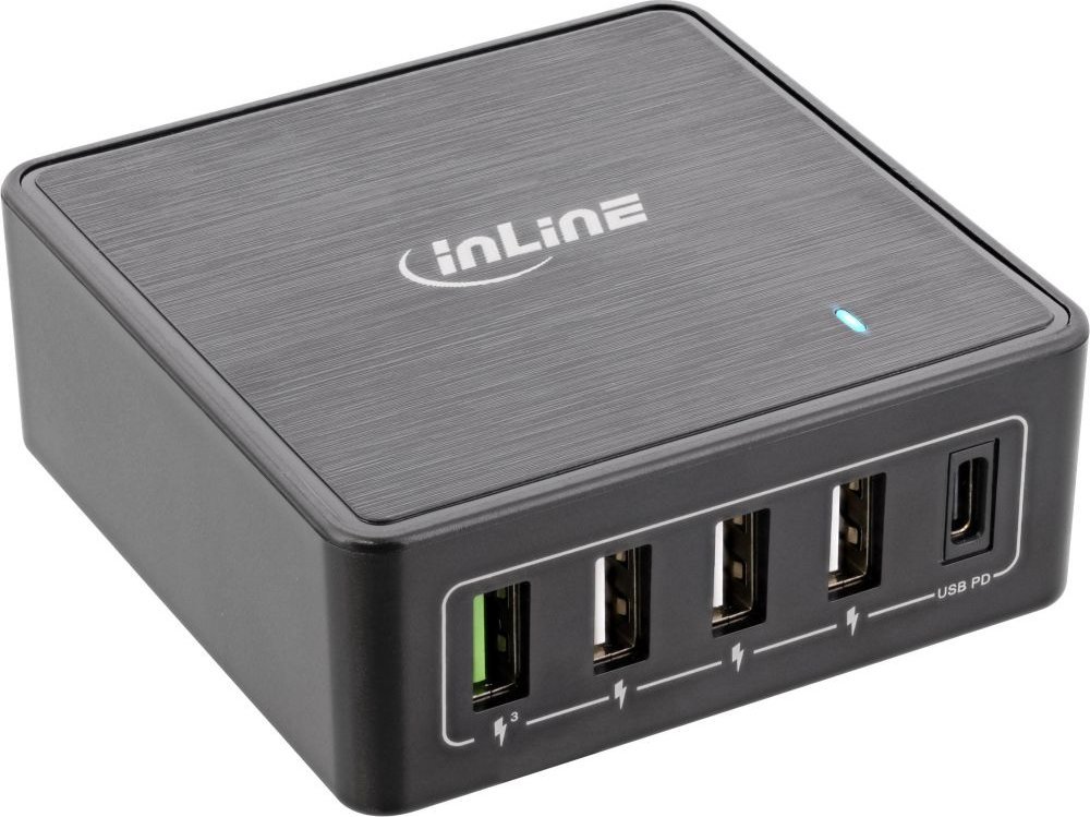 InLine InLine® Power Delivery + Quick Charge 3.0 USB power adapter, charger, 4x USB A + USB Type-C, 60W, black