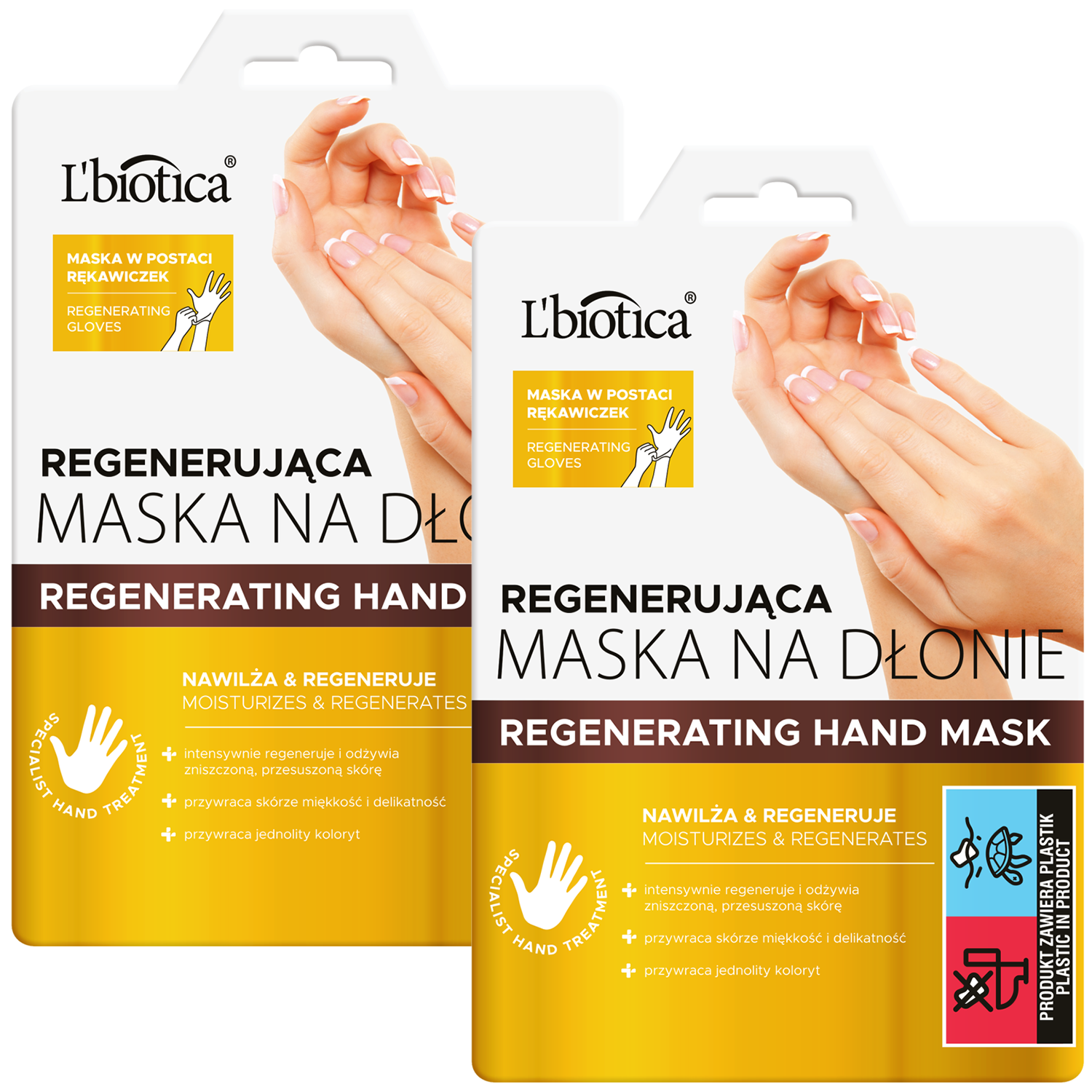 Zestaw L'Biotica Home Spa, maska regenerująca na dłonie, nasączone rękawiczki, 2 x 26 g