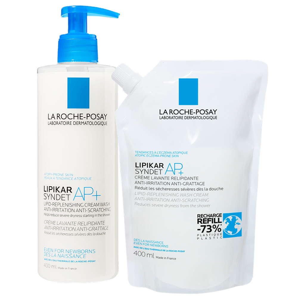 Zestaw La Roche-Posay Lipikar Syndet AP+ krem myjący do ciała uzupełniający poziom lipidów od urodzenia 400 ml + zapas 400 ml