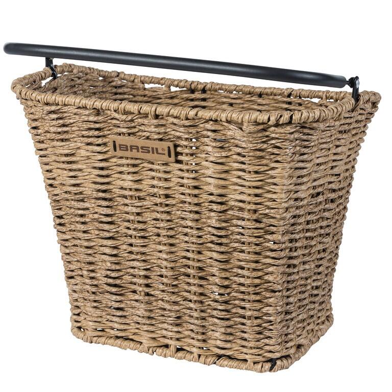 Basil Kosz na kierownicę BREMEN RATTAN LOOK BE/KF ratanowy + Płytka mocująca do kosza BASEASY + KLICKFIX ADAPTER PLATE system do mocowania na sztycę kierownicy i kierownicę odpinany (bez wsporni A-BAS-19037