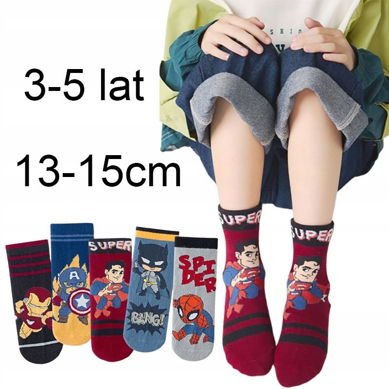SKARPETY dziecięce BAWEŁNIANE skarpetki SUPERMAN 13-15cm dla chłopca 3-5lat