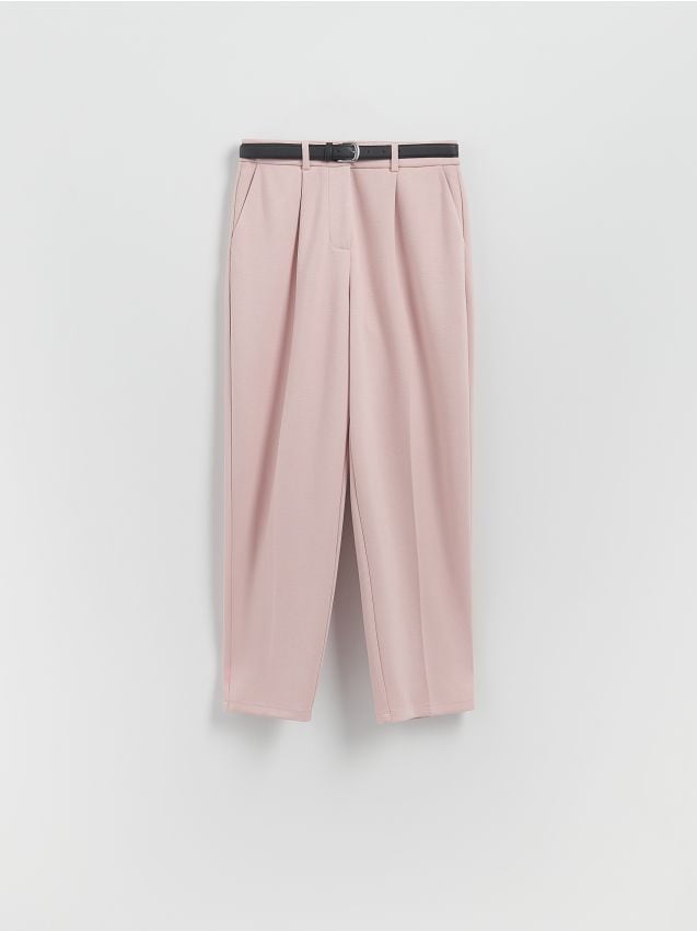 Reserved - Spodnie w kant z paskiem - pastelowy róż