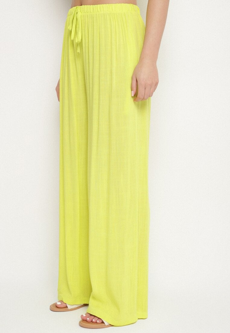 Żółte Spodnie z Szerokimi Nogawkami i Gumką w Pasie Helnena