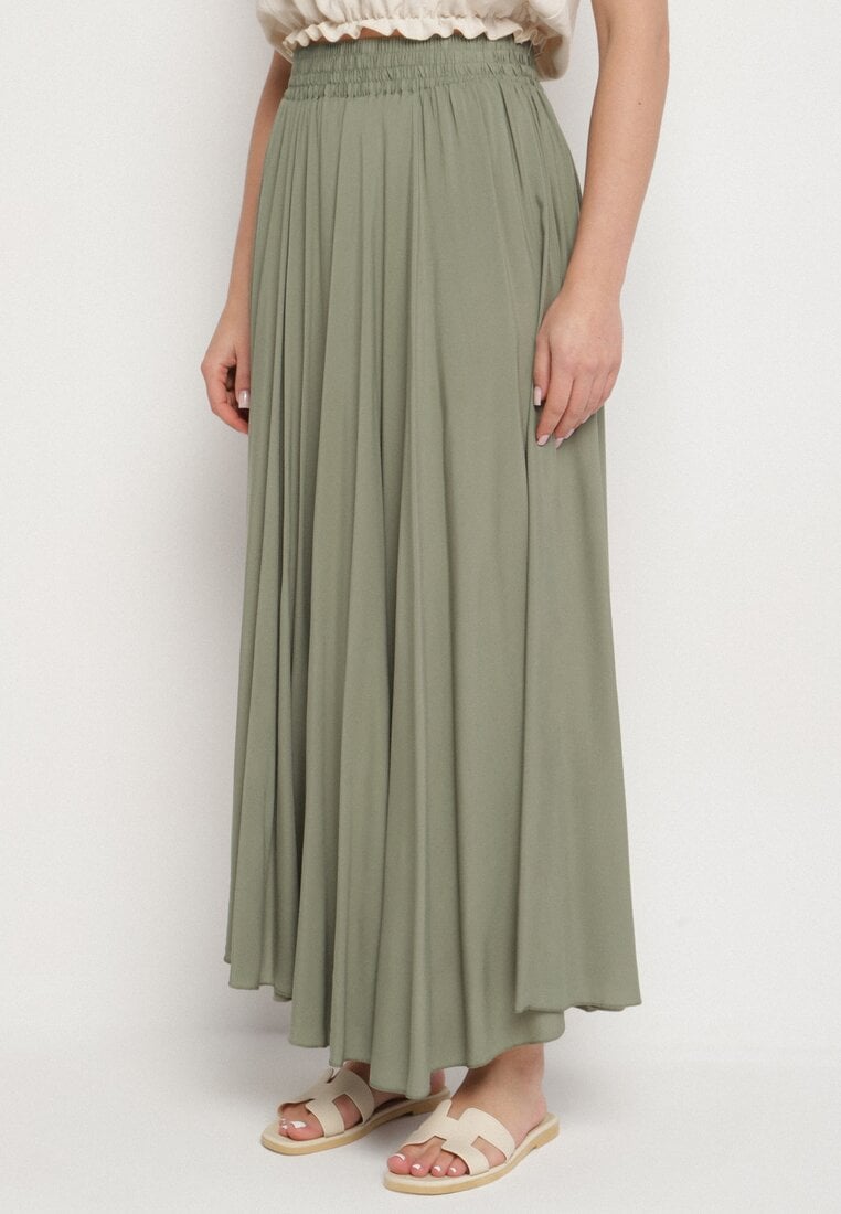 Zielona Wiskozowa Rozkloszowana Spódnica Lunisenia