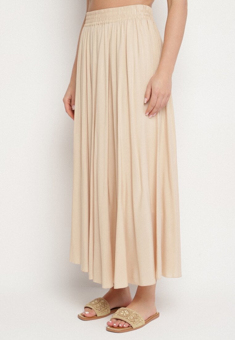Beżowa Wiskozowa Rozkloszowana Spódnica Lunisenia
