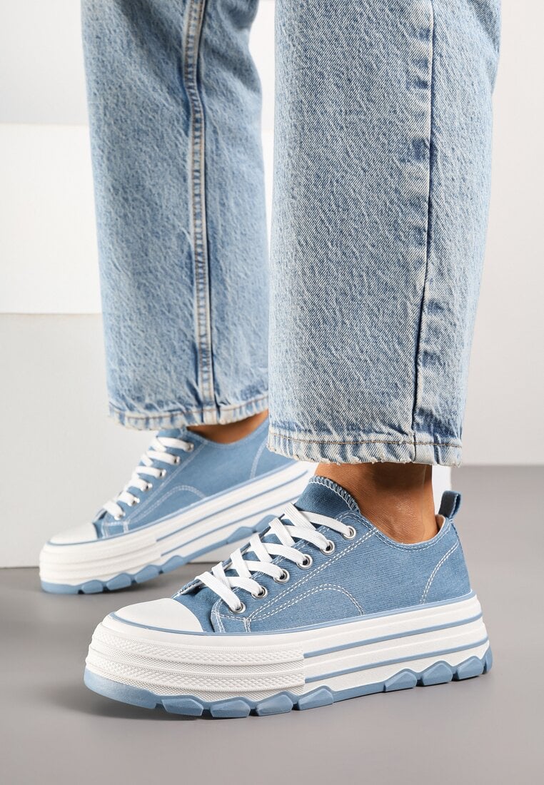 Niebieskie Trampki na Grubej Podeszwie pod Kostkę Adsoria