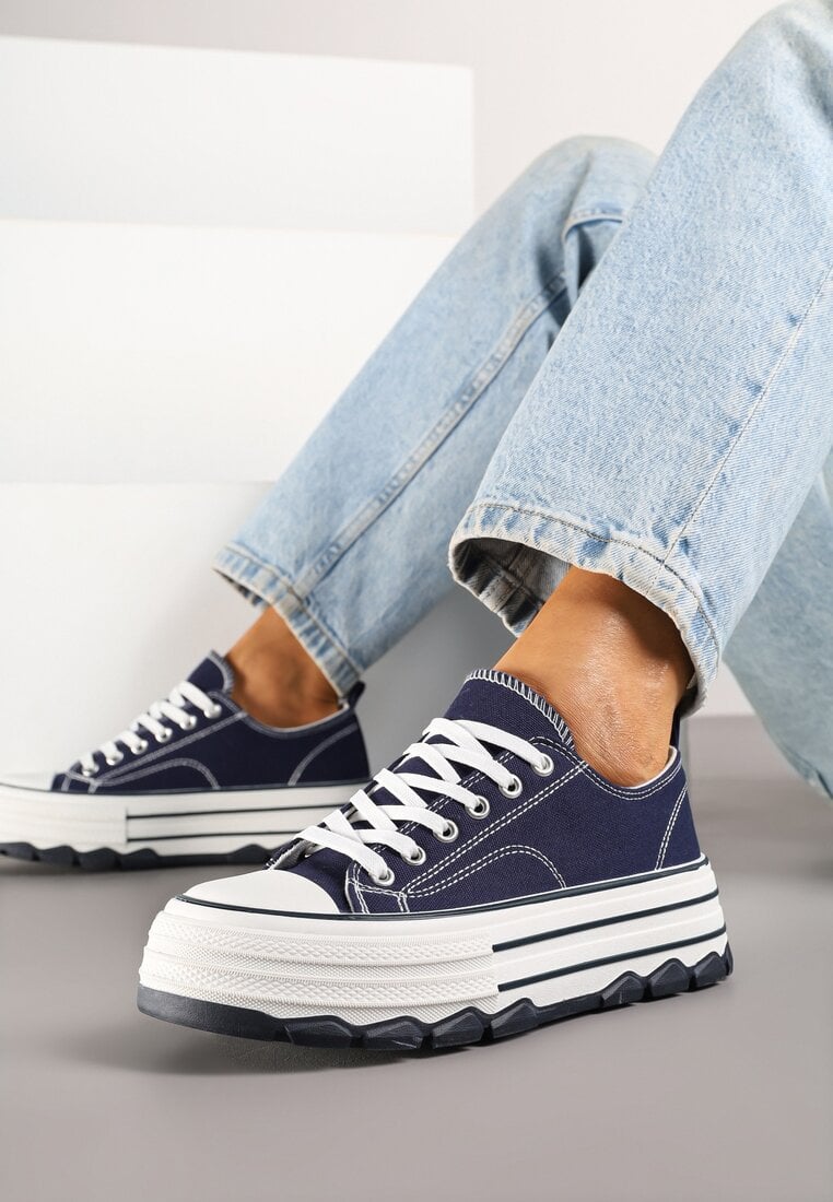 Granatowe Trampki na Grubej Podeszwie pod Kostkę Adsoria