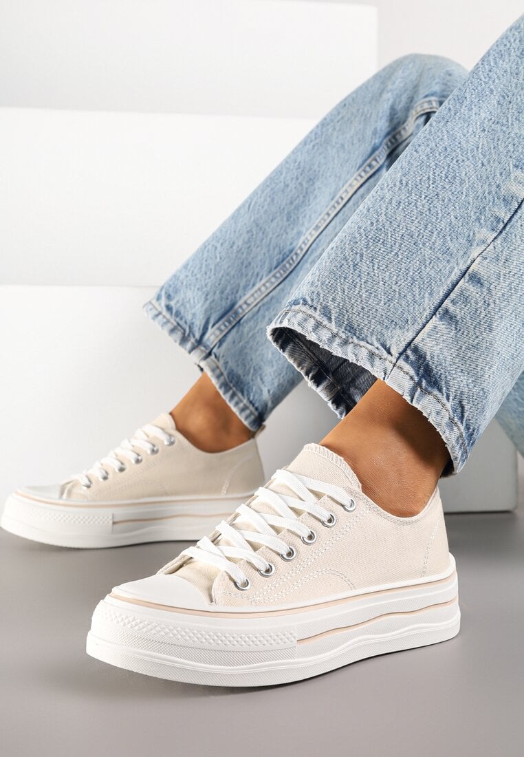 Beżowe Klasyczne Trampki na Grubej Podeszwie Natileva