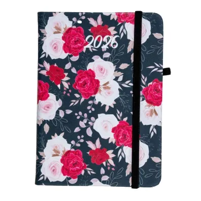 Kalendarz 2025 A6 tyg. Flamenco czerwone kwiaty