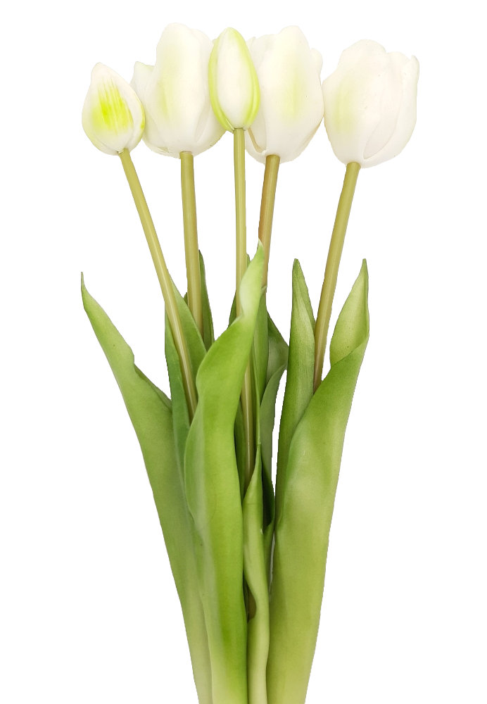 Tulipany silikonowe jak żywe białe zielone bukiet 7 sztuk gumowe 44 cm zamknięte