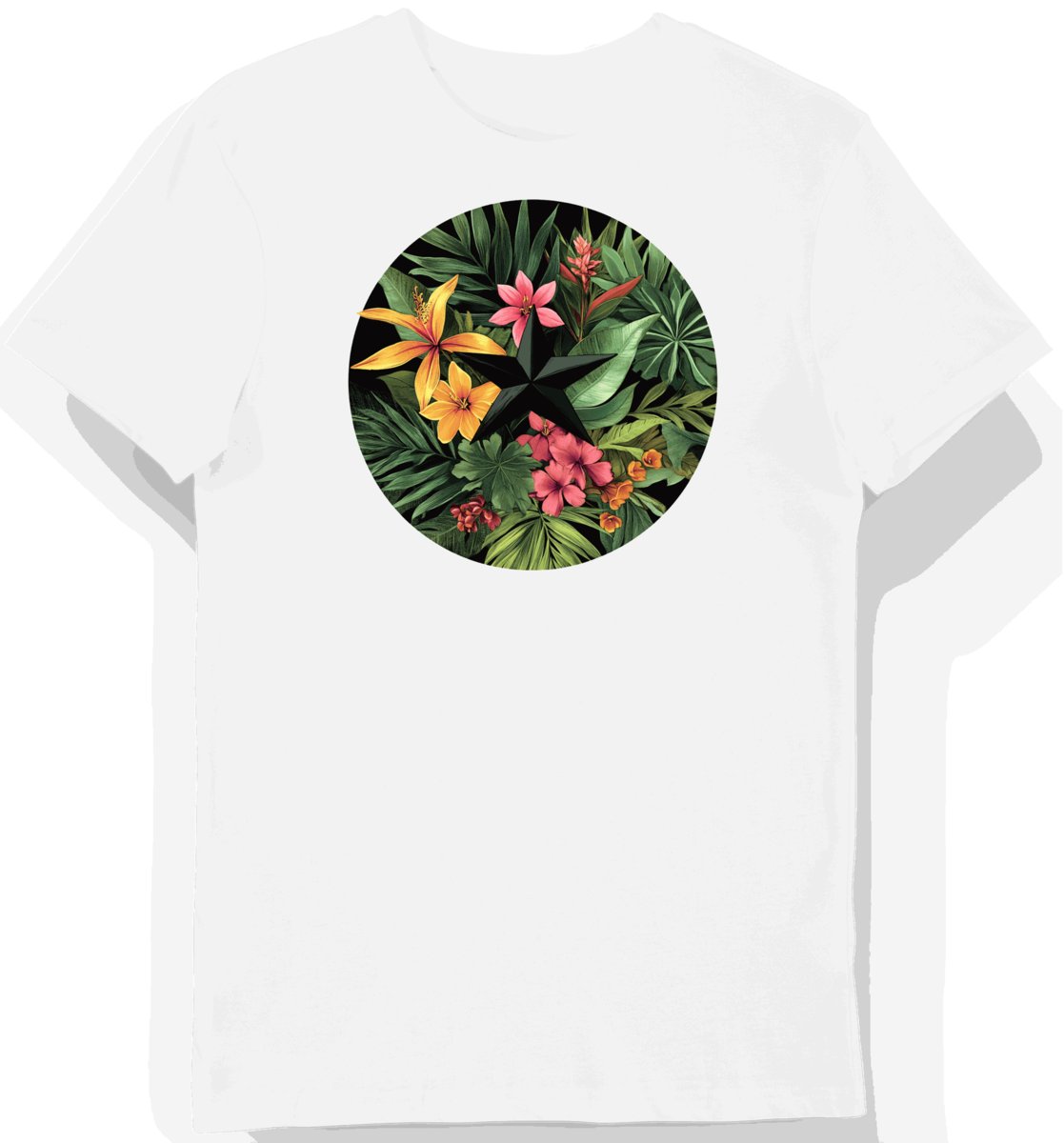Koszulka męska biała z motywem egzotycznych kwiatów M