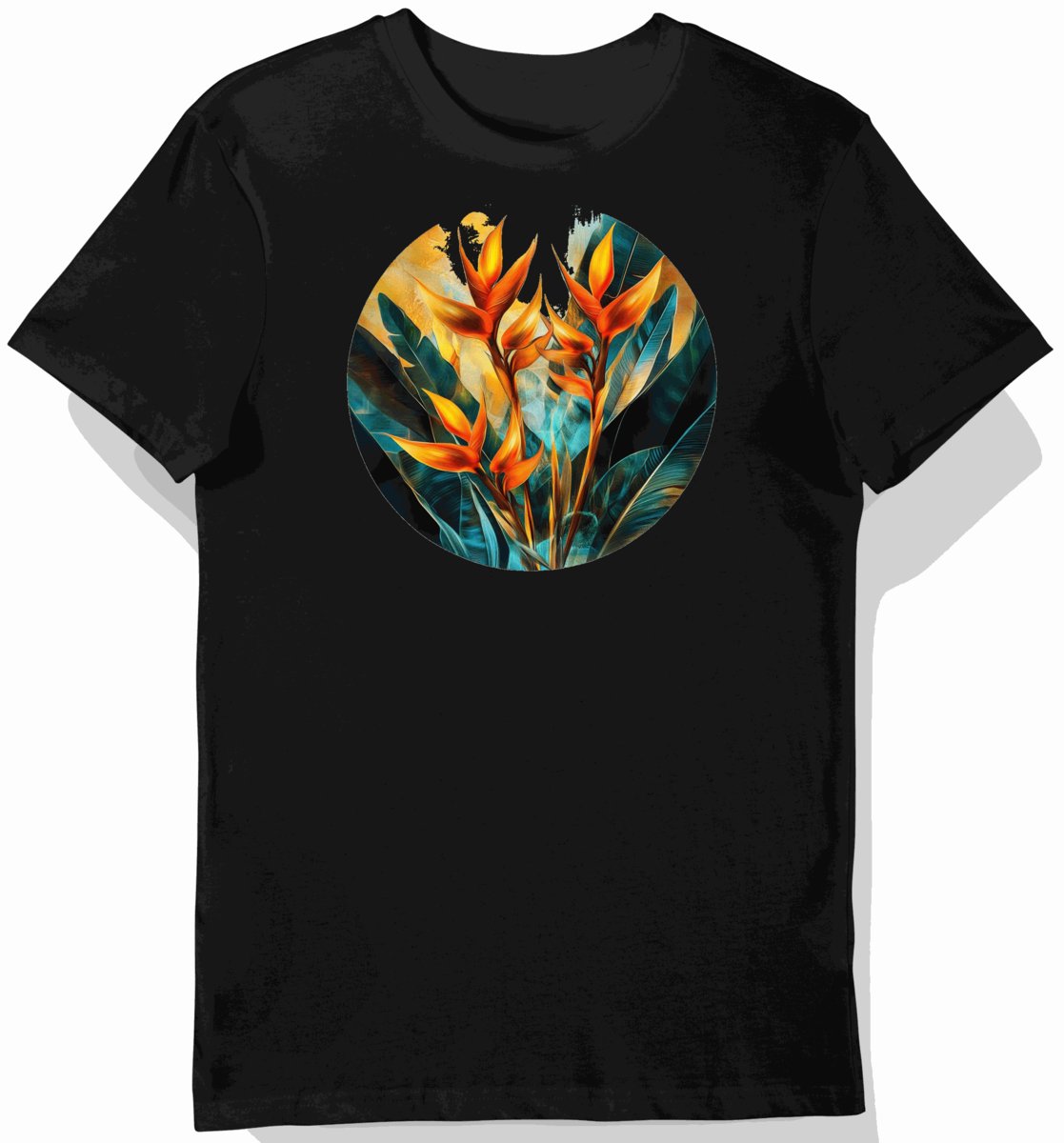 Koszulka męska czarna z nadrukiem tropikalnych kwiatów M