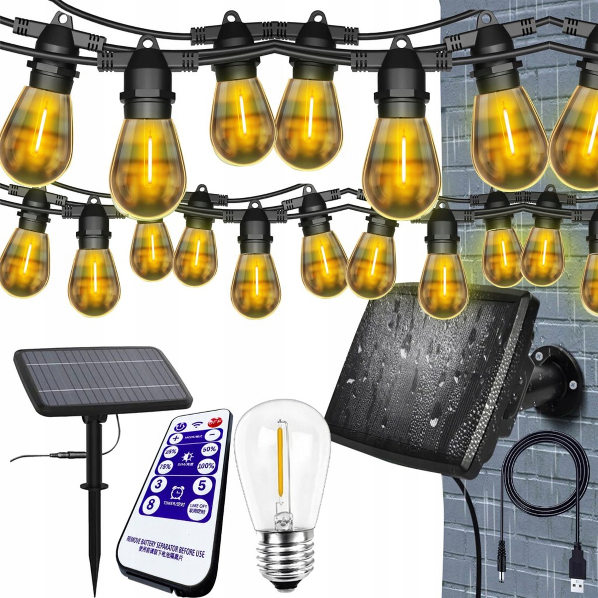 LAMPKI OGRODOWE SOLARNE GIRLANDA ŚWIETLNA NA TARAS ŁAŃCUCH 20M LED + PILOT