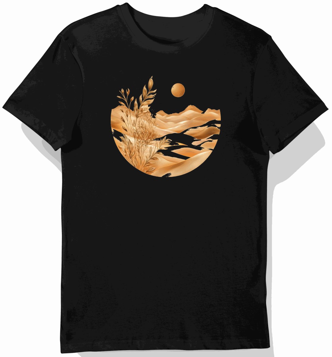 Koszulka męska czarna z motywem złotego kwiatu pustynnego XL