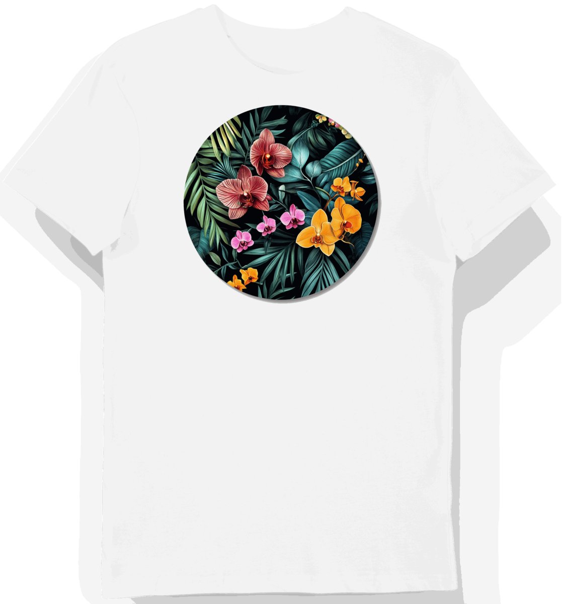 Koszulka męska biała z motywem egzotycznego kwiatu L