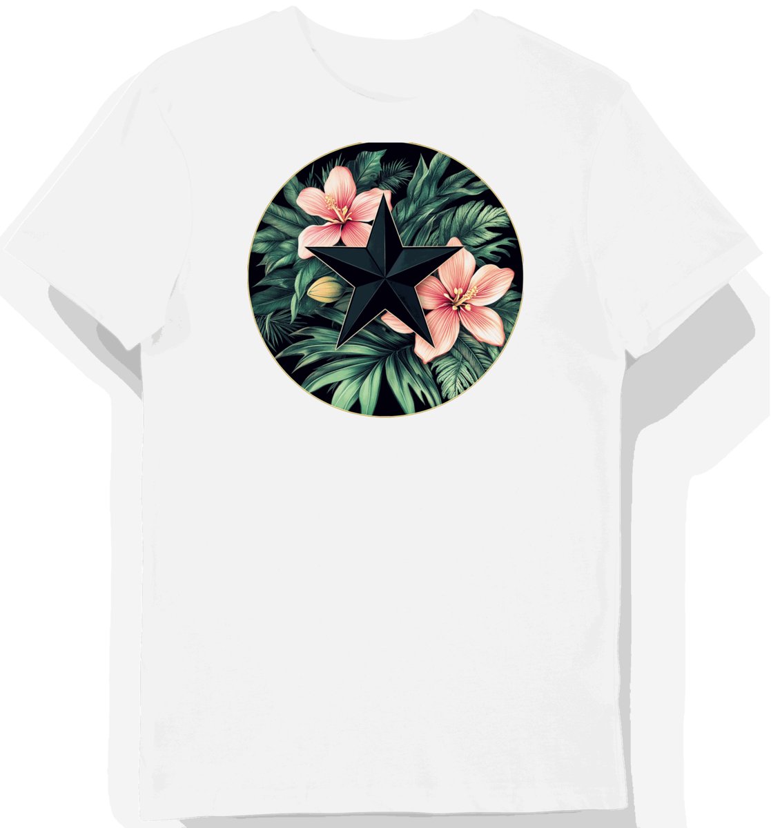 Koszulka męska biała z motywem tropikalnych kwiatów XL